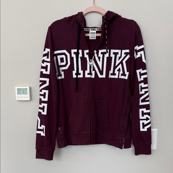 PINK Victoria's Secret Maroon Hoodie with White Lettering - Picture 1 of 5